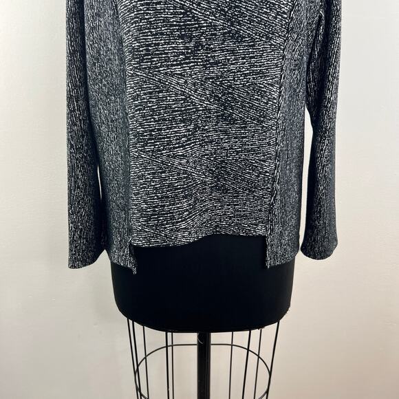 CLARA SUN WOO Black White Sweater Top Long Sleeve Mock Neck Pullover Sz Large L - Picture 4 of 9